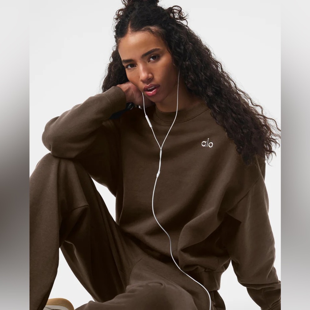 Alo yoga accolade crew neck pullover Brown espresso Sweatshirt